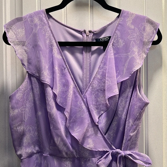 Chaps Women's Lavender Purple‎ White Faux
Wrap Lined Dress. Size 12. - Picture 7 of 14